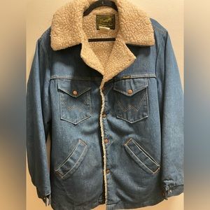 Vintage 1970’s WRANGLER Mens Small Coat Denim Sherpa Lined Jean Jacket USA Made